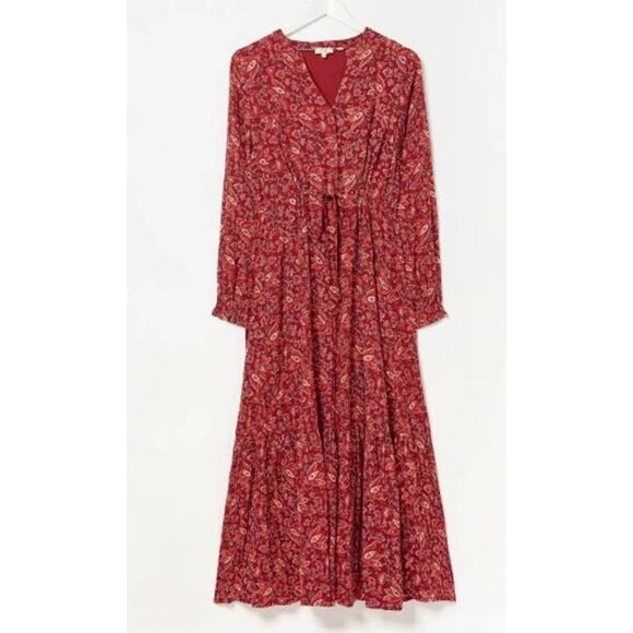 Fat Face FatFace Red Joyce Floral Maxi Dress long sleeved V neck size 20 - Picture 3 of 16